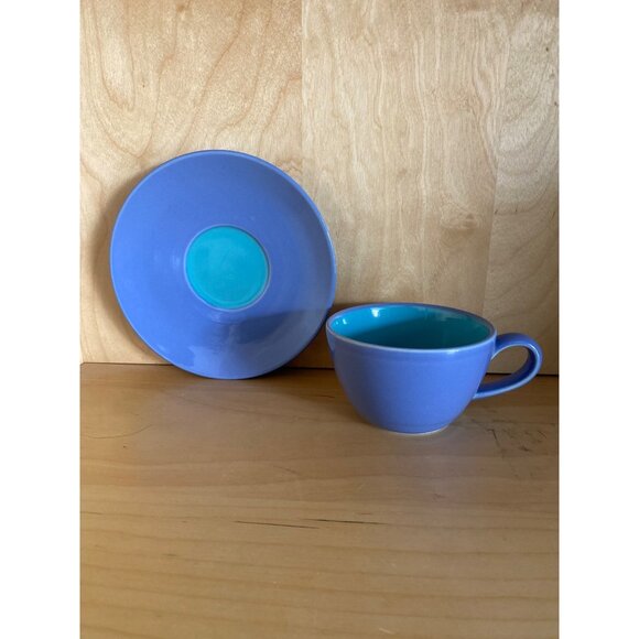 Lindt Stymeist Other - Lindt Stymeist Japan Cup & Saucer – Periwinkle & Aqua Colorblock 1980s